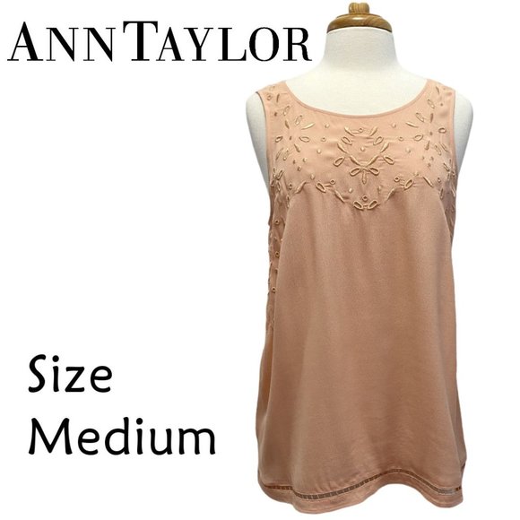 Ann Taylor Tops - Ann Taylor Peach Sleeveless Embroidery Top Size Medium